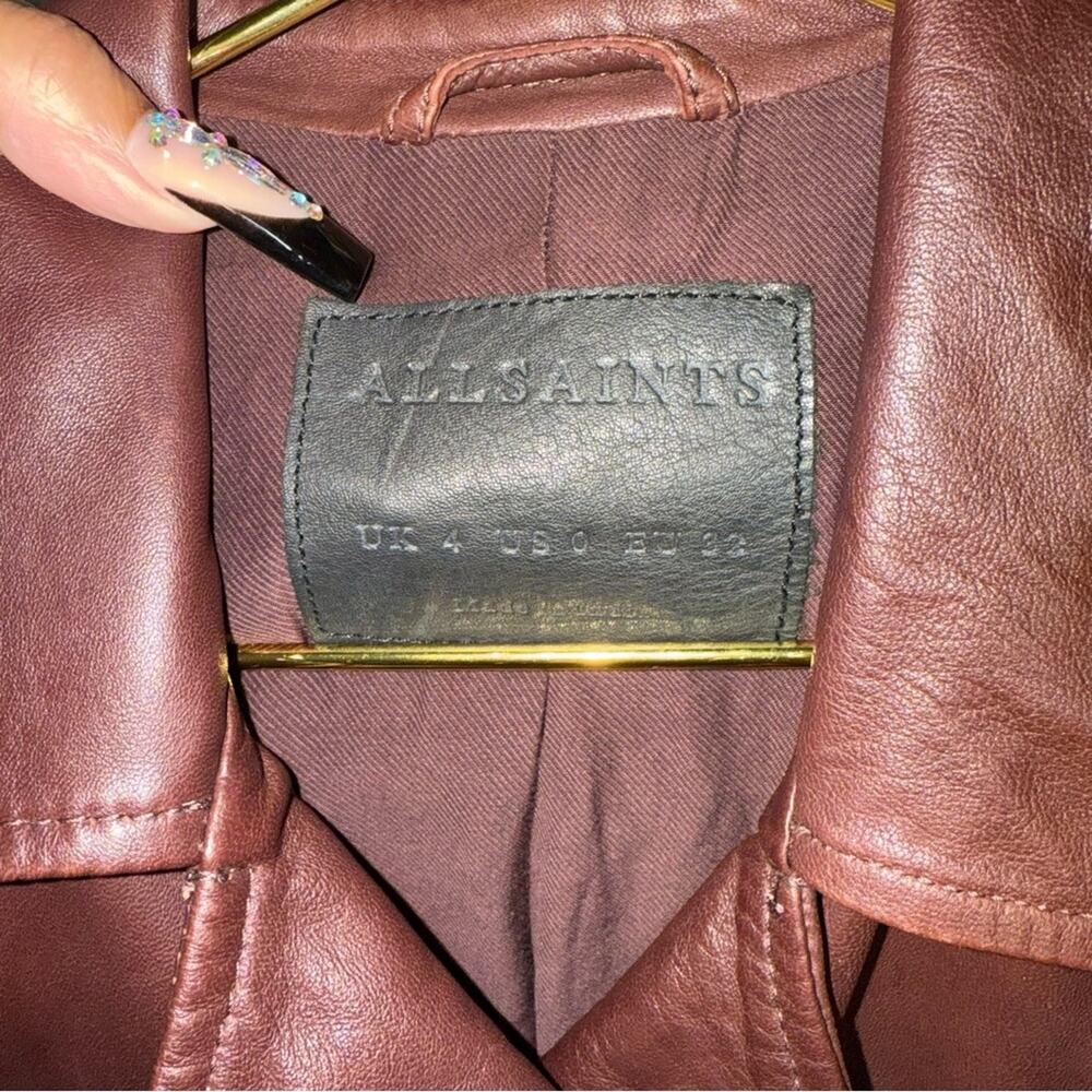 ALLSAINTS Balfern Moto Leather Biker Jacket in Burgundy Womens 0 EUC - Picture 16 of 17